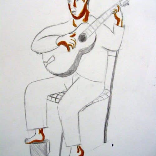 Guitariste Crayon et ombres de gouache Julen d'aprés Loustal